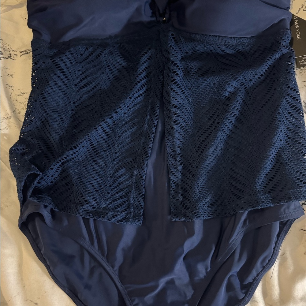 Jessica Simpson Navy Swimsuit with Lace Detail - Picture 2 of 7